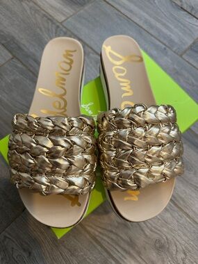 Sam Edelman Metallic Gold Braided Slide Sandals 11 M